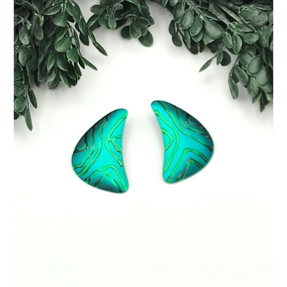 Vintage Green & Teal Abstract Enamel finish Earrings 80's style